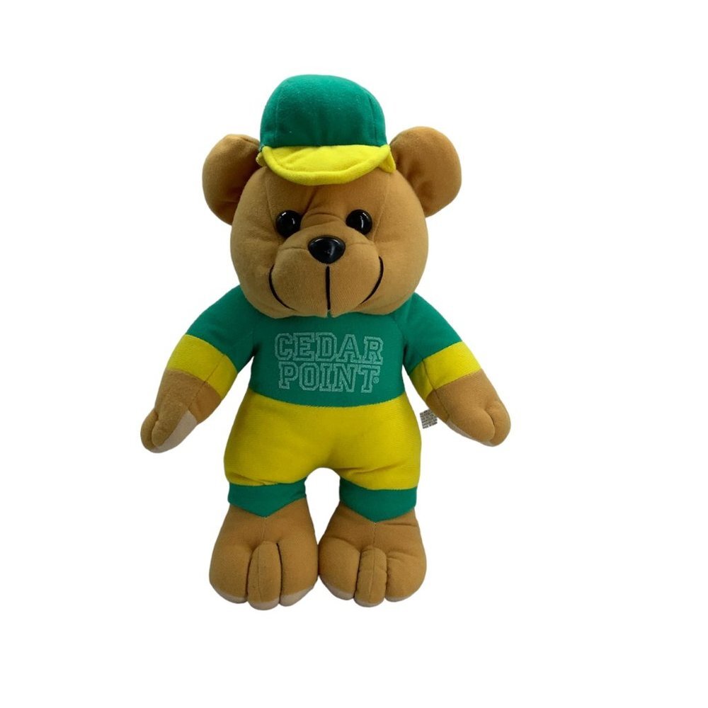 RARE‎ Cedar Point Teddy Bear Stuffed Animal Plush Toy 15 Inch Baseball Cap Soft